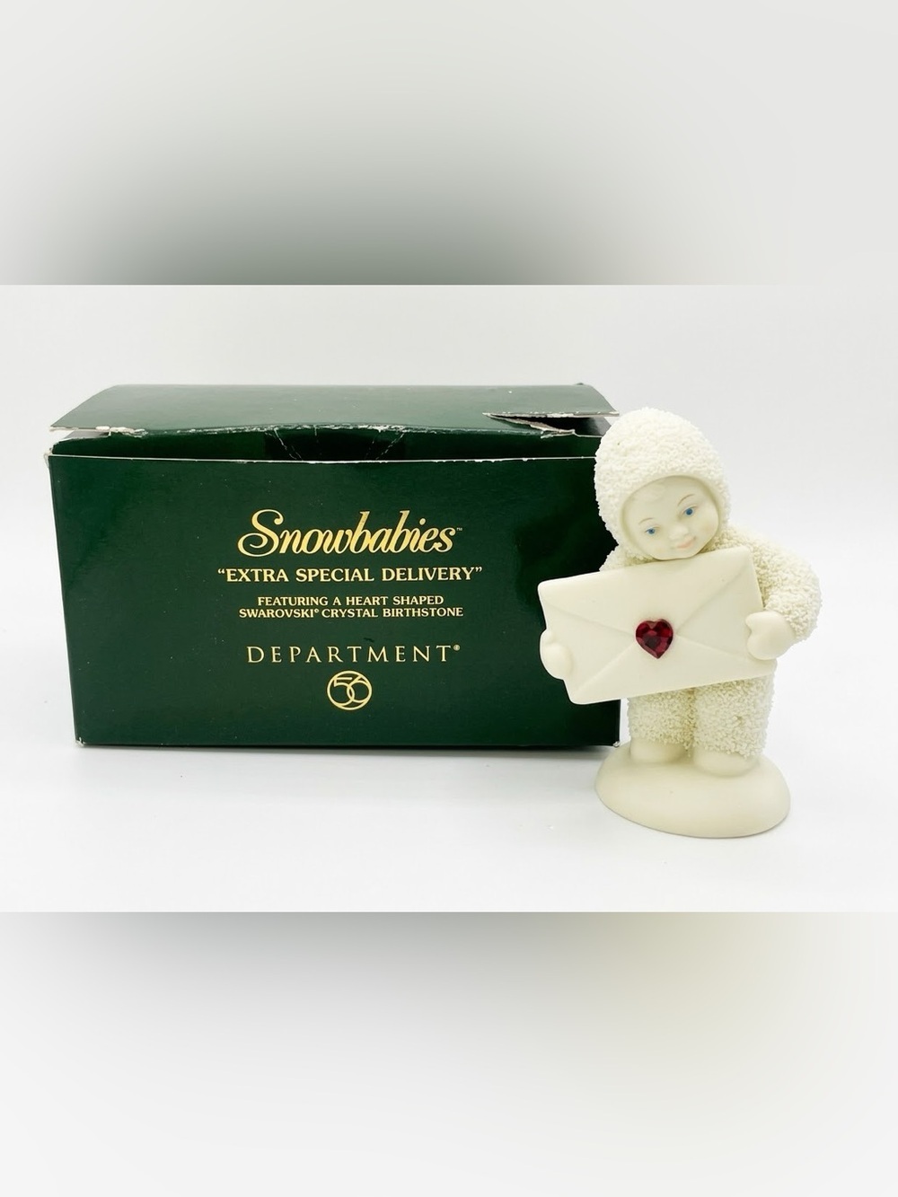 Dept 56 Snowbabies Extra Special Delivery Figurine Swarovski Red Heart Crystal